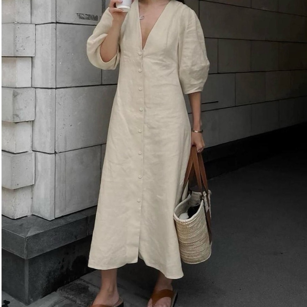 Commense Linen Button front Midi Dress